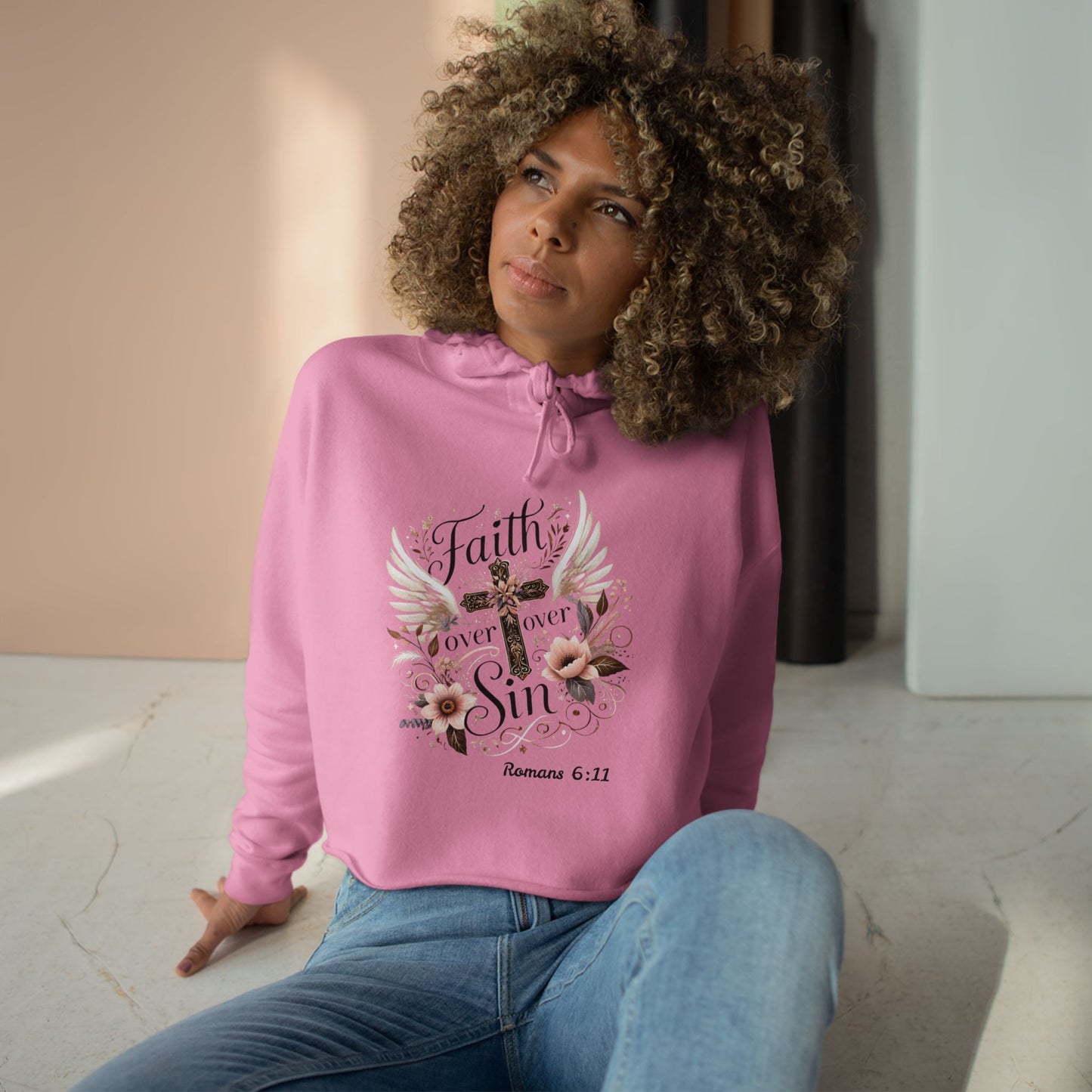 Faith Over Sin Crop Hoodie - Inspirational Christian Apparel