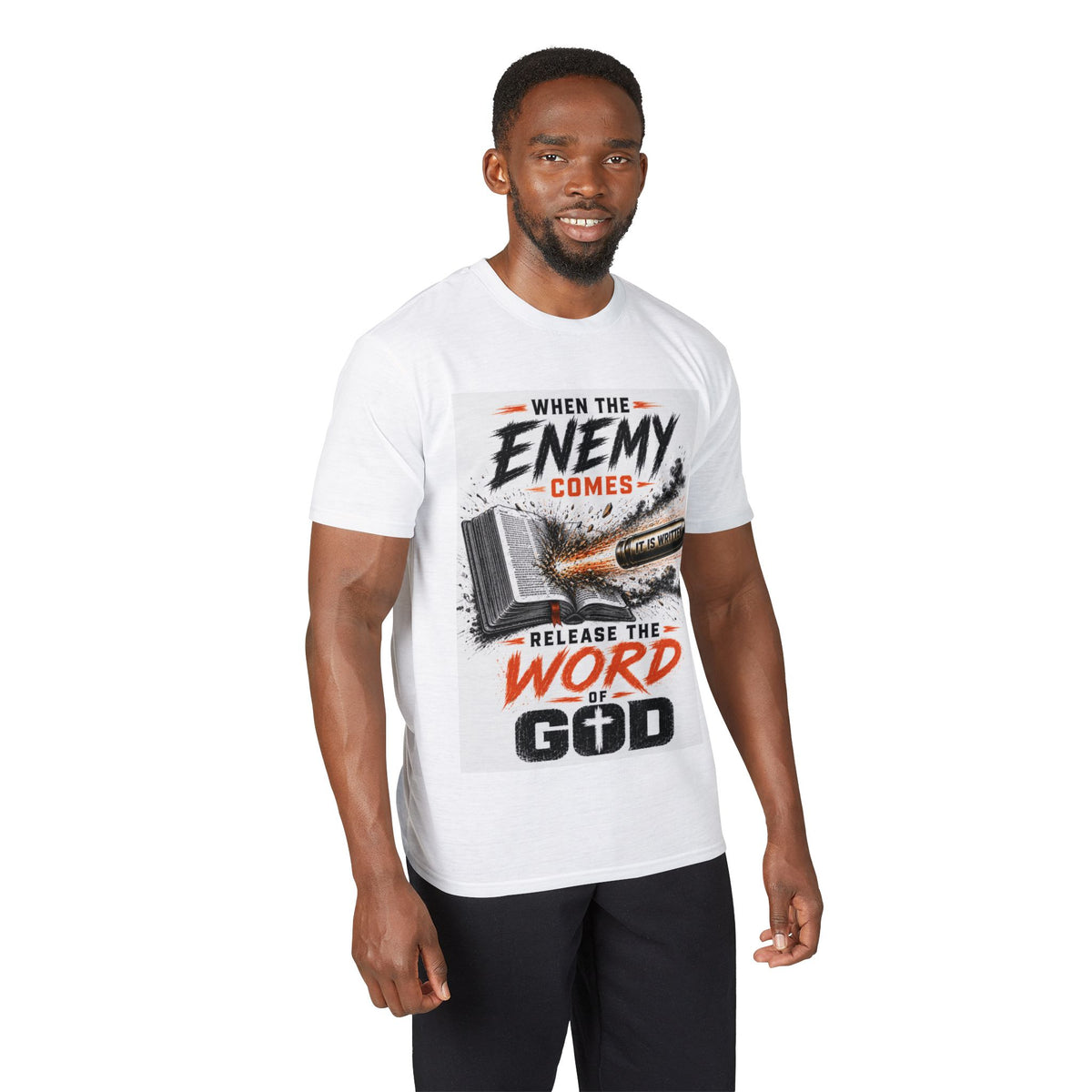 Christian T-Shirt — "When the Enemy Comes Release the Word of God" Inspirational Faith Tee
