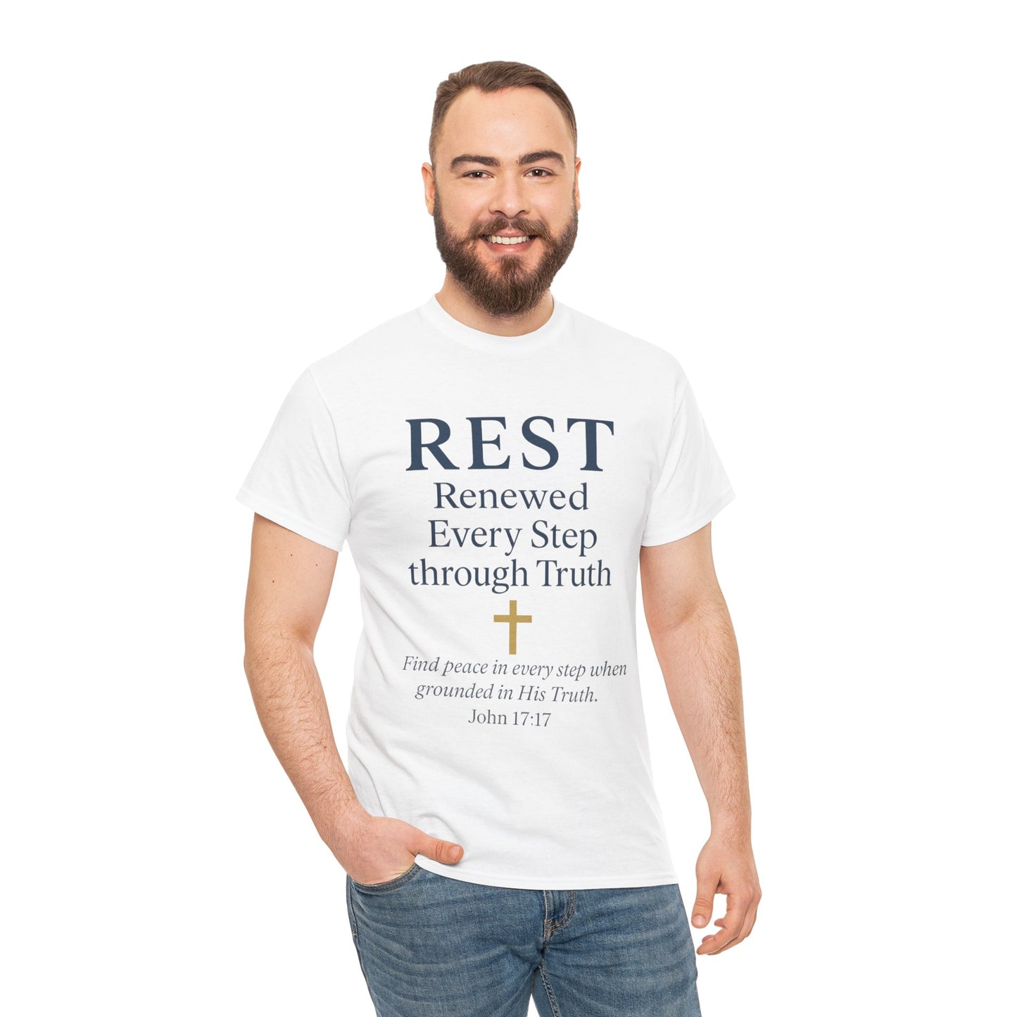 Faith-Based Comfort Tee - REST Renewed Every Step through Truth, Inspirational Gift, Relaxation Shirt, Casual Wear, Spiritual Apparel