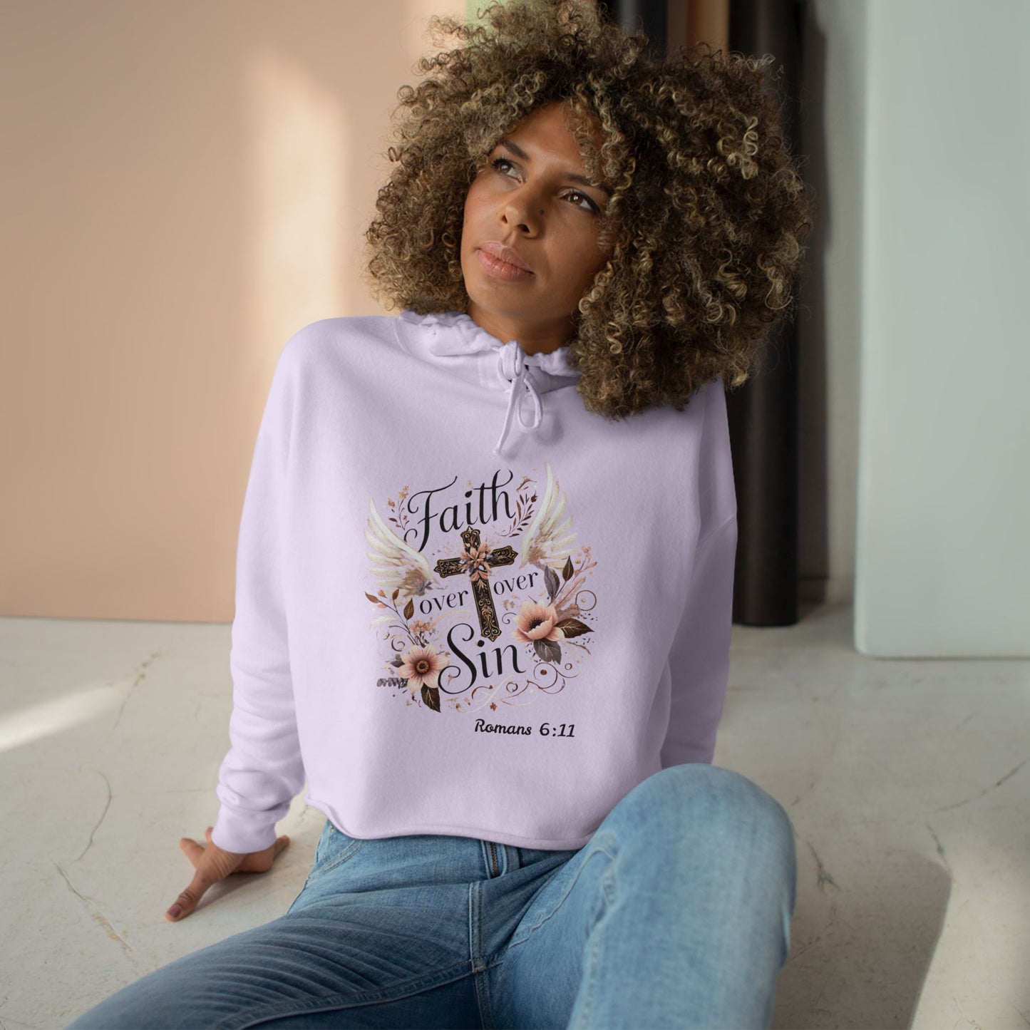 Faith Over Sin Crop Hoodie - Inspirational Christian Apparel
