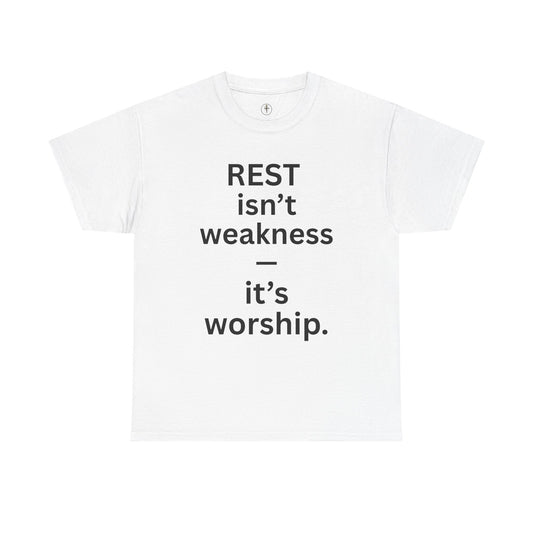 Rest Is Worship Unisex Heavy Cotton Tee, Inspirational T-Shirt, Faith-Based Apparel, Christian Gift, Casual Wear, Scripture Shirt