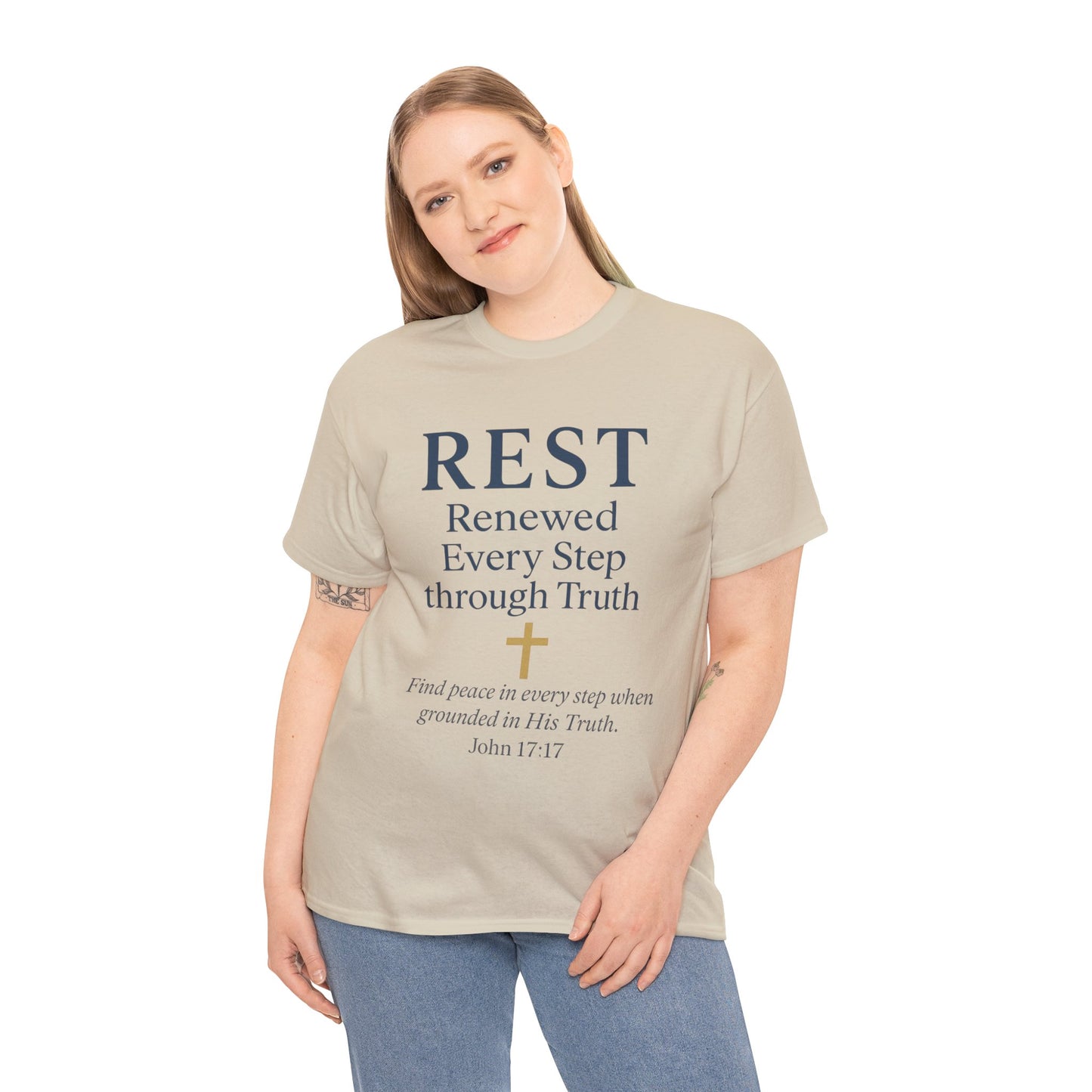Faith-Based Comfort Tee - REST Renewed Every Step through Truth, Inspirational Gift, Relaxation Shirt, Casual Wear, Spiritual Apparel