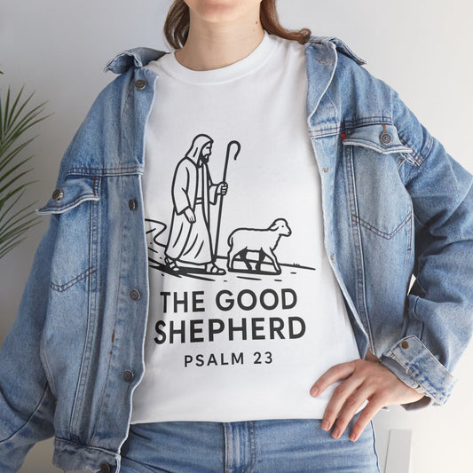 The Good Shepherd Unisex Heavy Cotton Tee - Psalm 23 Christian Graphic T-Shirt